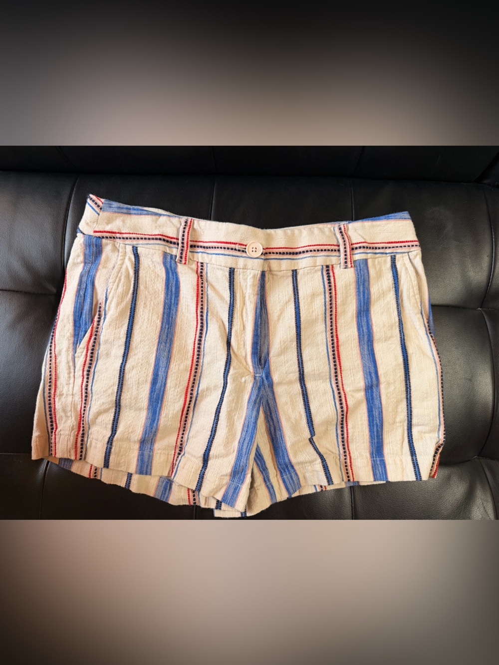 LOFT Cream Shorts with Blue and Red Stripes